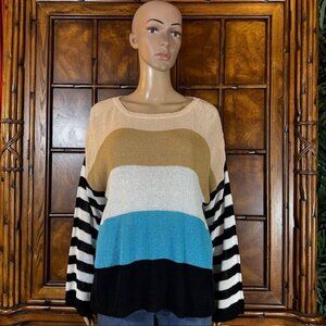 Multi-Stripe Wide Sleeve Scoop Neck Lightweight Sweater